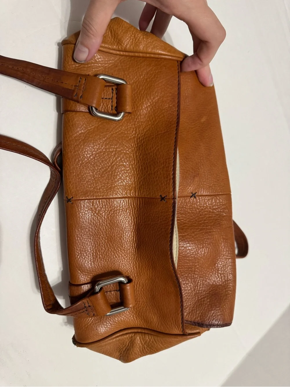 Leather Shoulder Bag in Cognac Brown - Women's Handbag